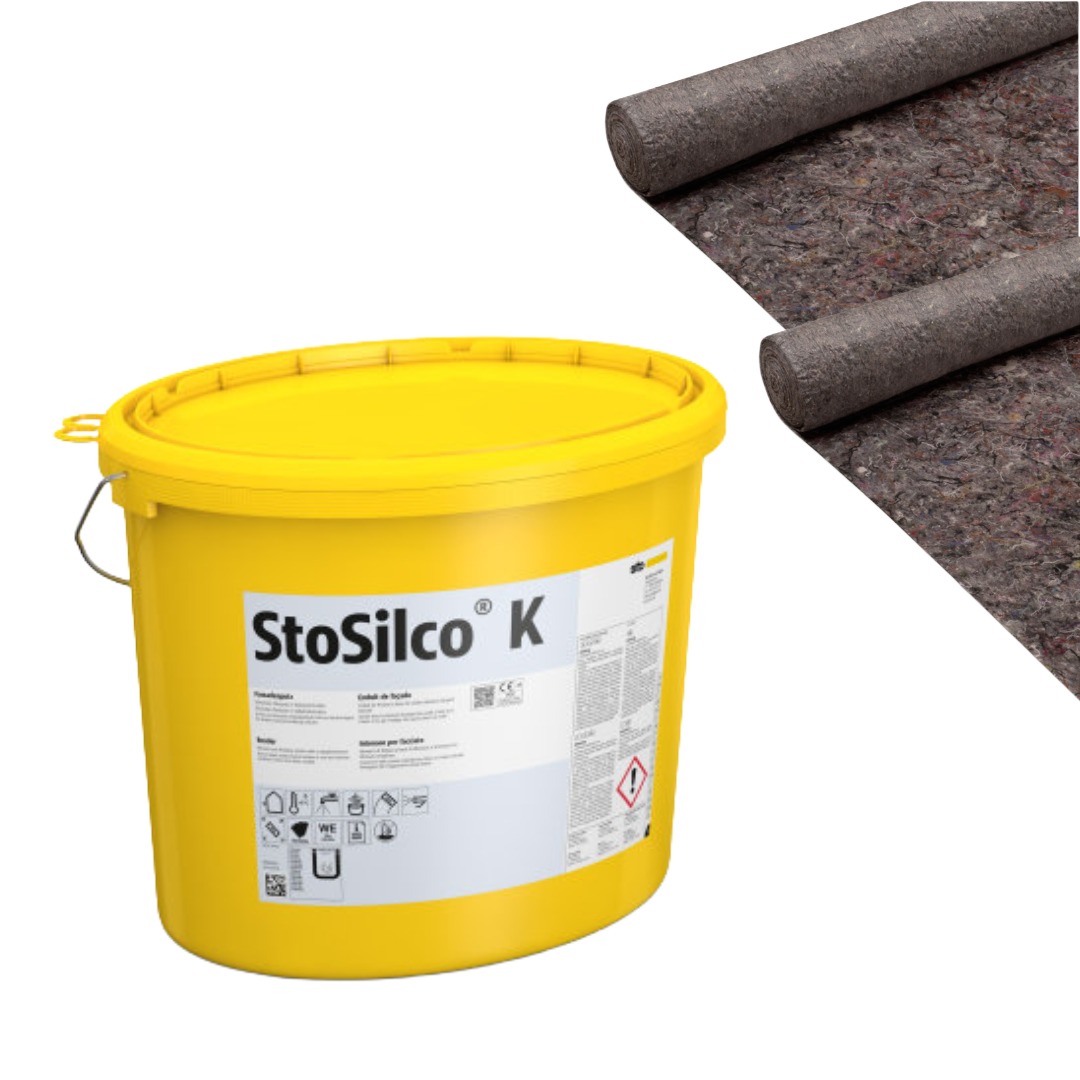 Sparpaket - 10x StoSilco K Silikonharz-Oberputz für den Außenbereich + 2 Rollen Malervlies 1 x 5 m